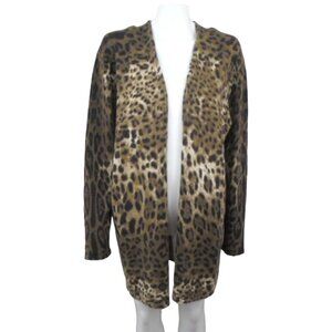 Neiman Marcus Cashmere Open Midi Cardigan Animal Print
